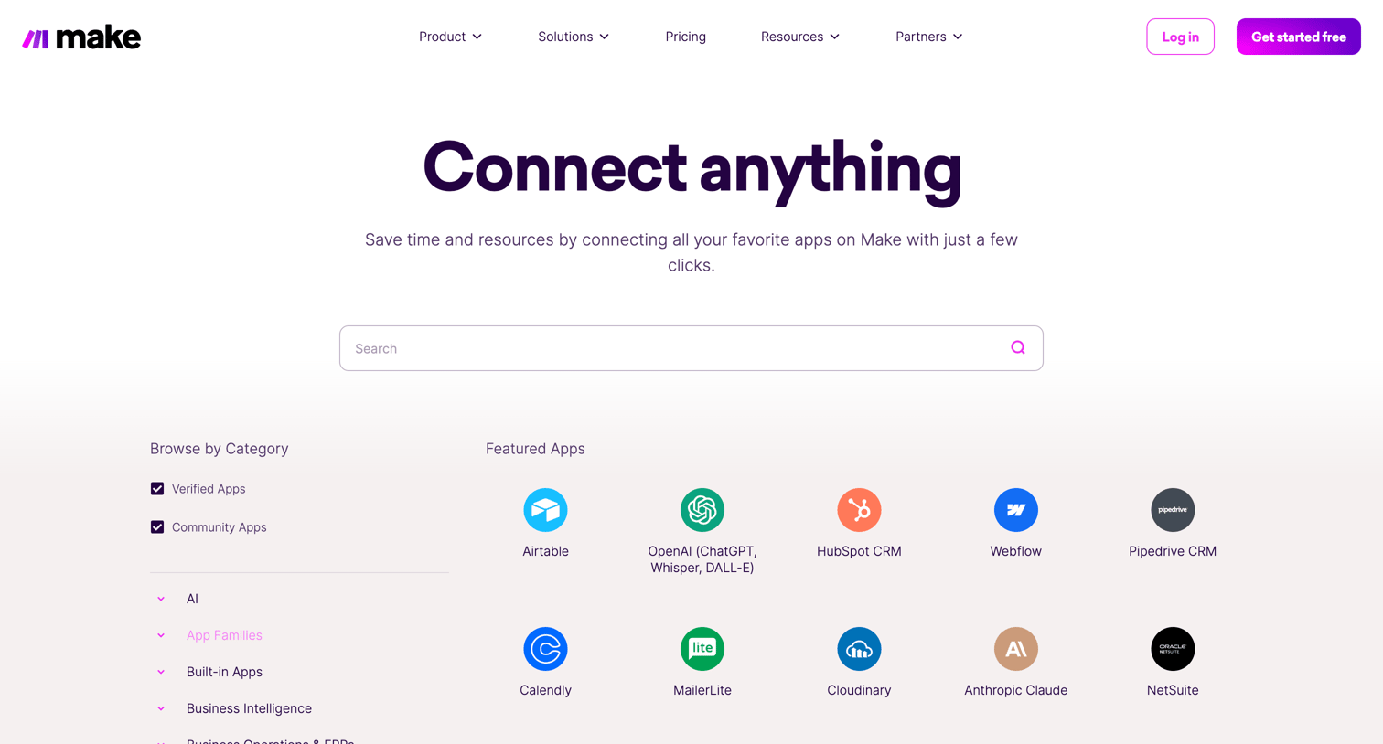 Make - Integrations | Software Integrations  1,800+ Integration Apps  Mak screen