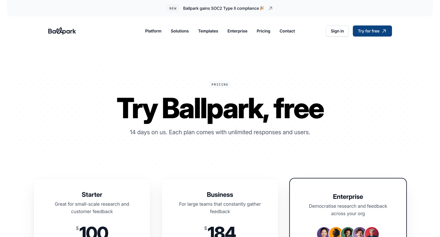 Ballpark - Ballpark — Plans and pricing. Start for free. screen