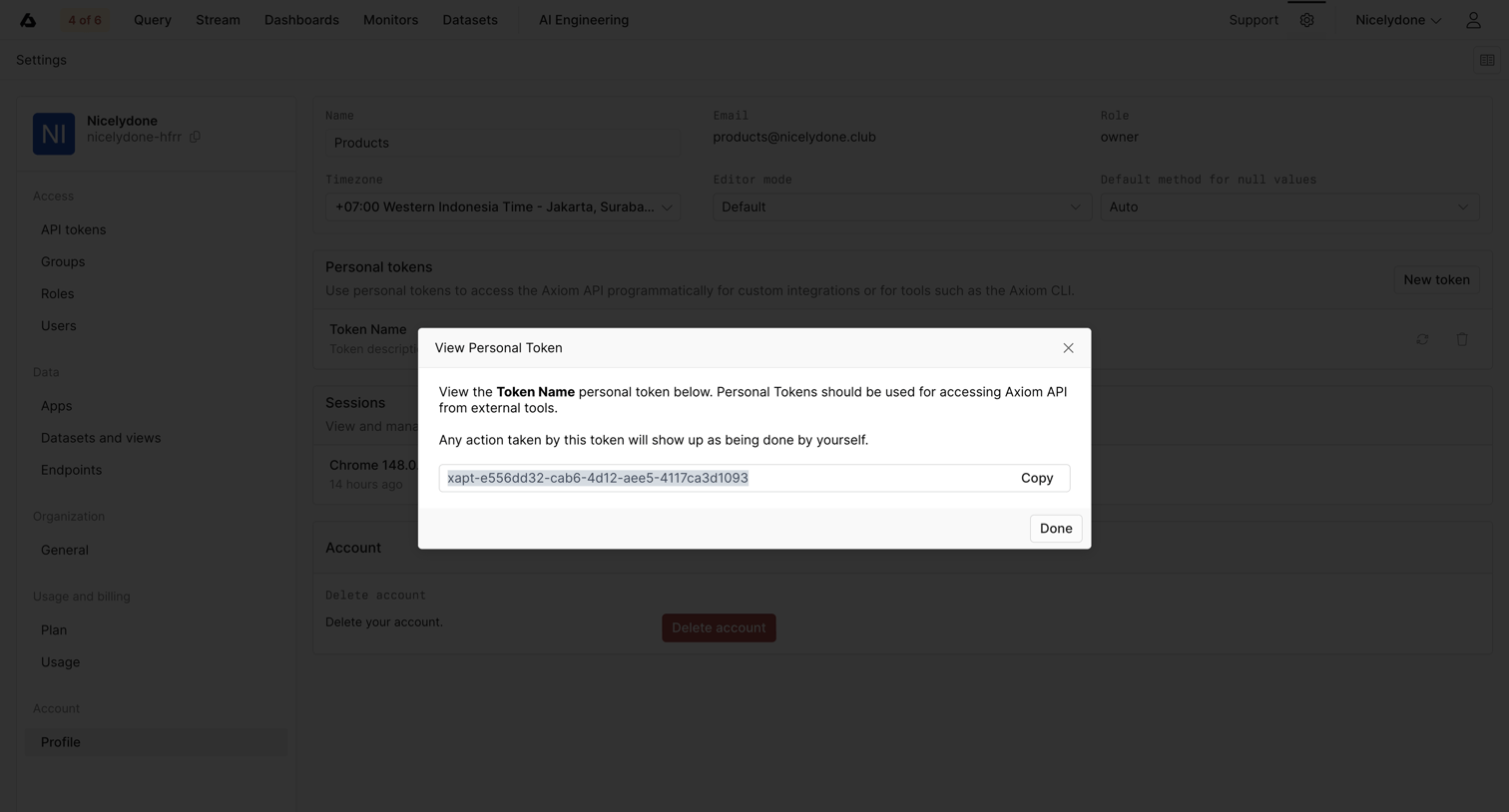 Axiom - Profile - Settings - Axiom screen