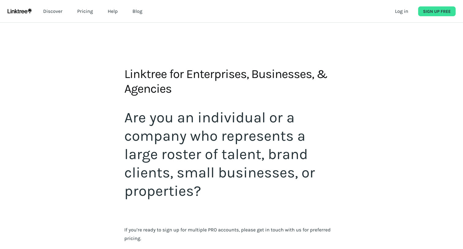 Linktree - Linktree for Enterprise | Business Find out more screen