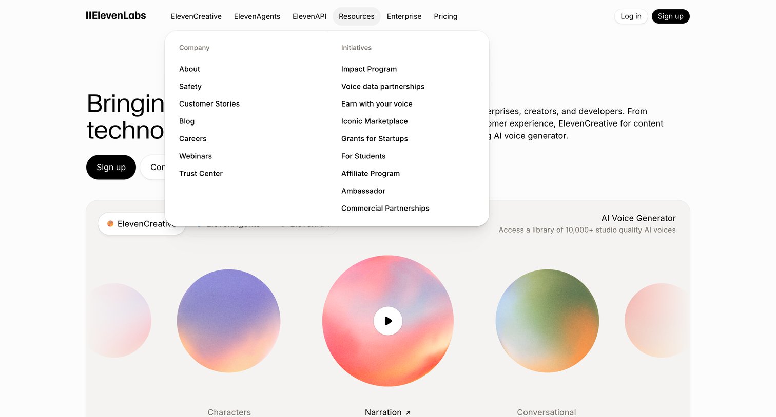 Elevenlabs - Free AI Voice Generator & Voice Agents Platform  ElevenLabs screen