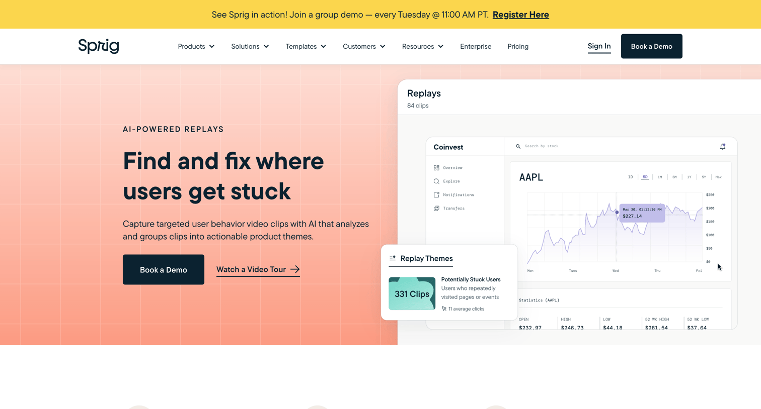 Sprig - Sprig Replays User Journey | Session Replay Software screen