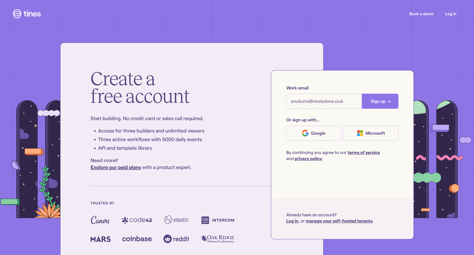 Tines - Sign up | Tines screen