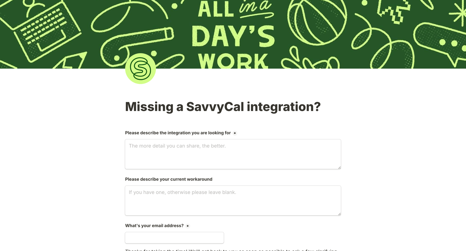 SavvyCal - Missing a SavvyCal integration screen