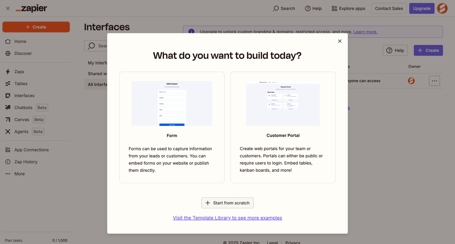 Zapier - Interfaces screen