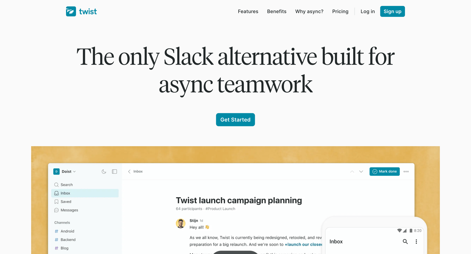 Twist - The best Slack alternative | Twist screen