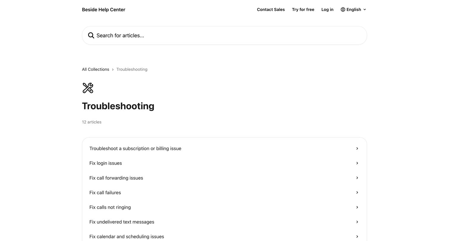 Beside - Troubleshooting Beside Help Center screen