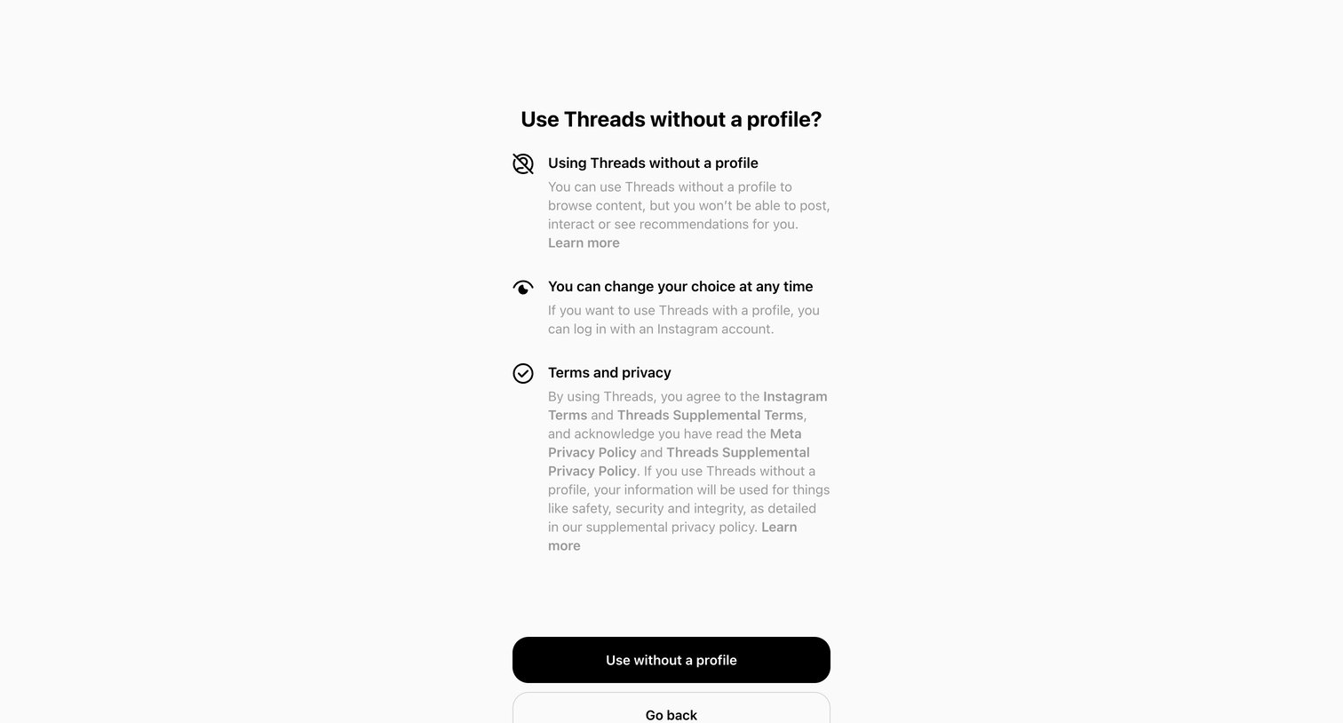 Threads screen