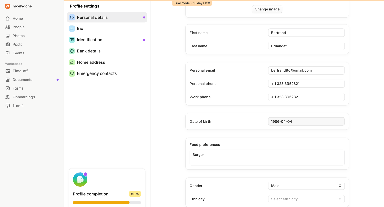 Aboard - Personal details | Profile settings | Aboard screen
