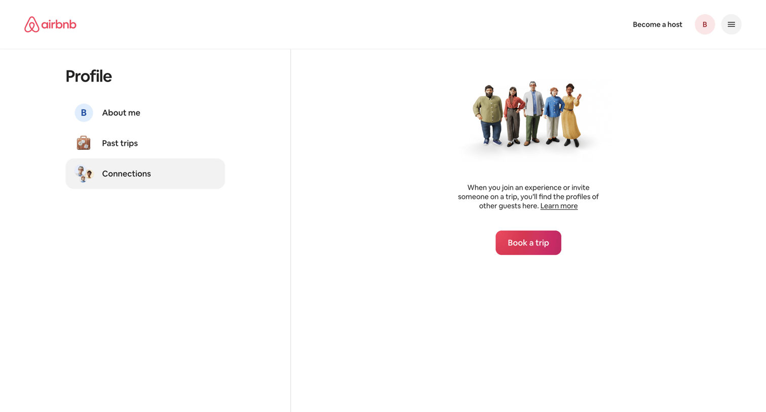 Airbnb - Connections · Profile · Airbnb screen