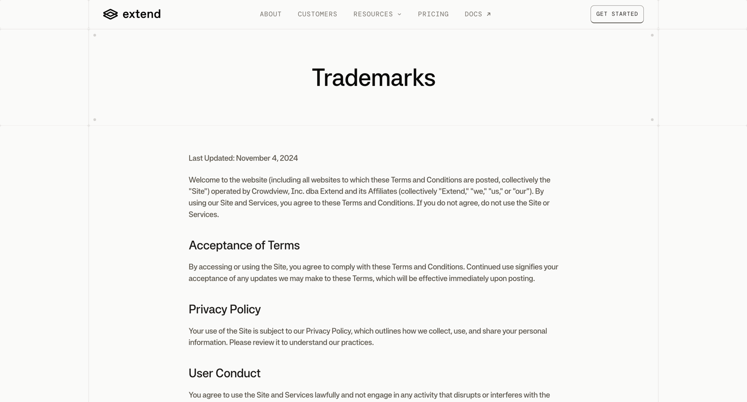 Extend - Trademarks | Extend screen