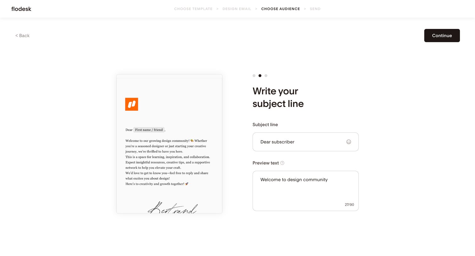 Flodesk - Dear subscriber | Flodesk screen