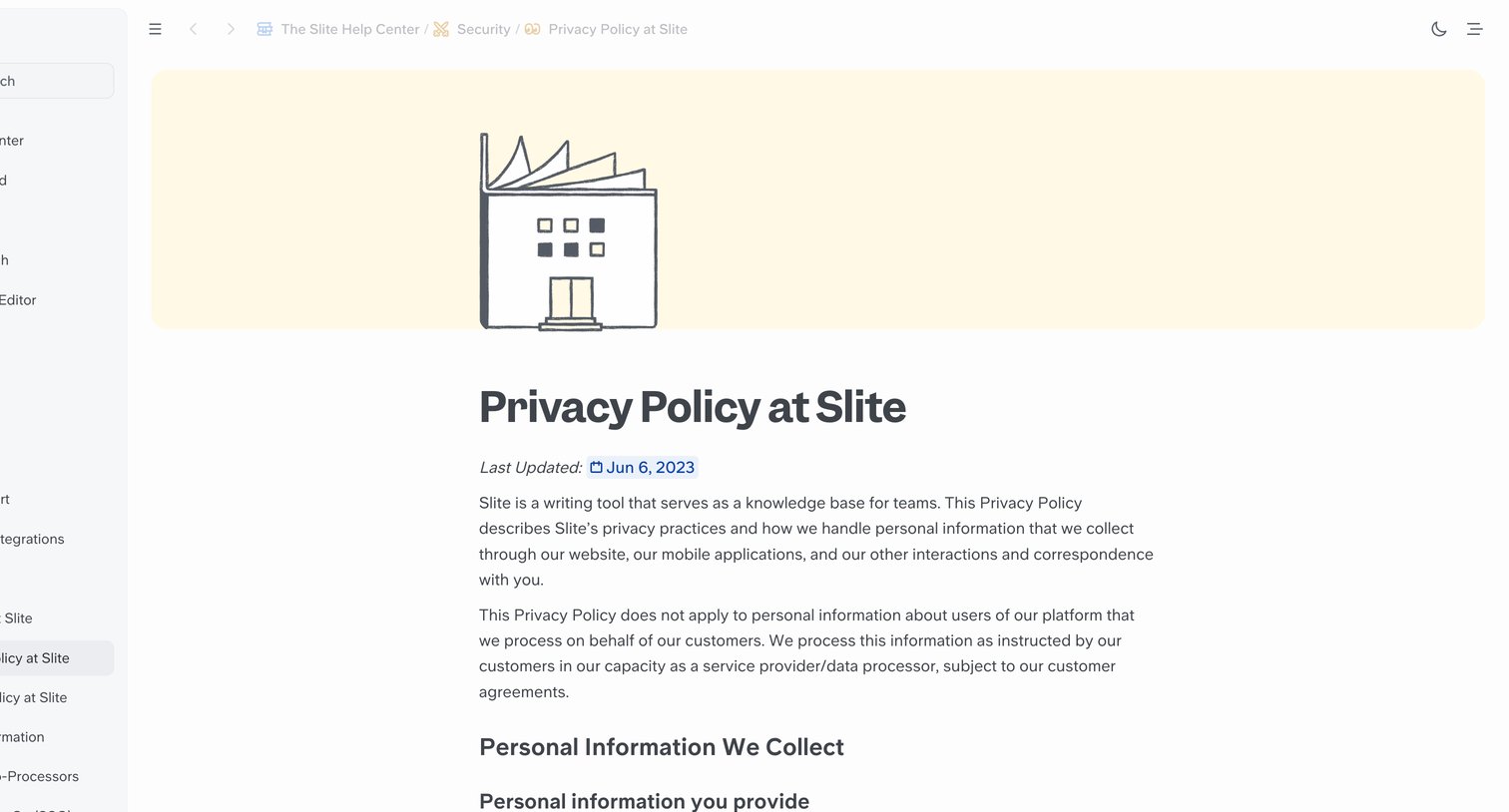 Super - Privacy Policy at Slite screen