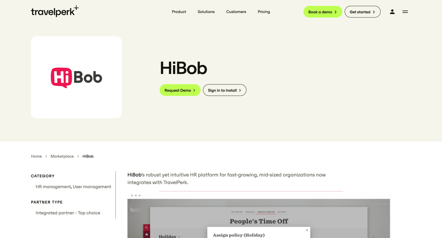 Travelperk - HiBob screen