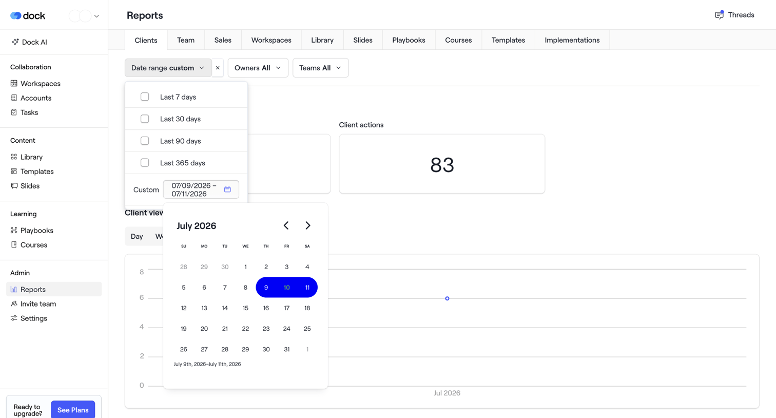 Dock - Reports · Dock screen