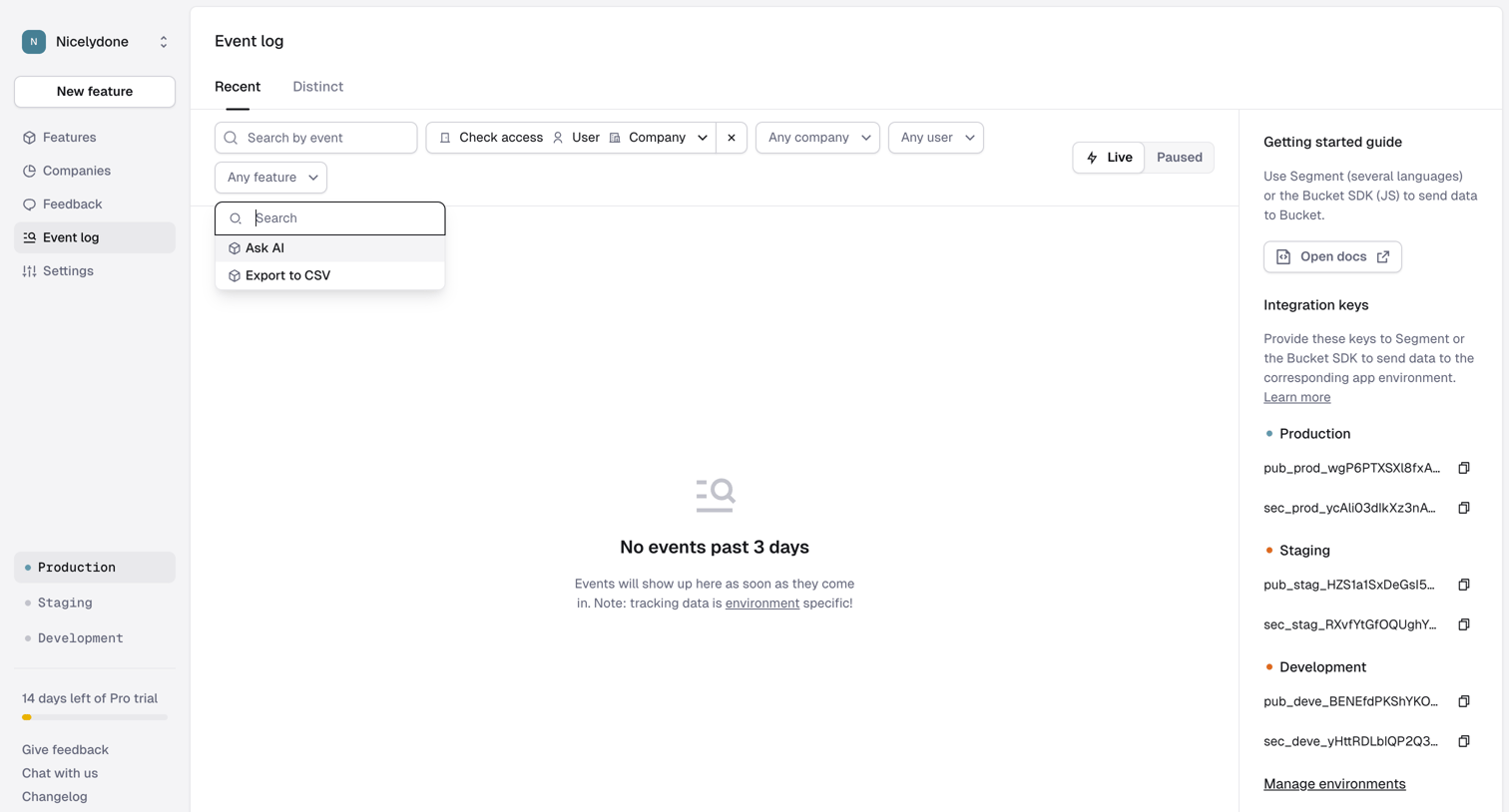 Reflag - Event log › Recent screen