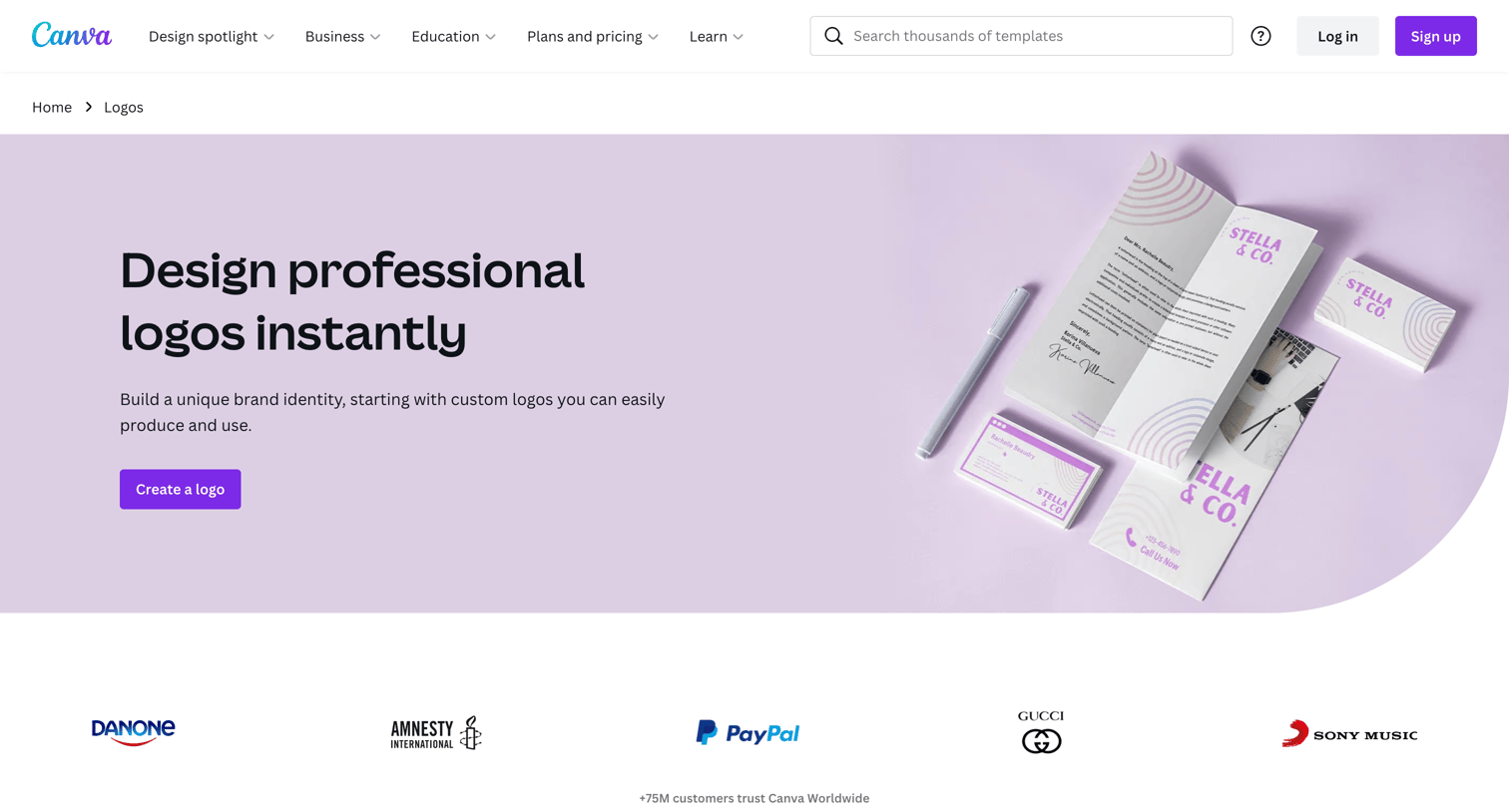 Canva - Free Logo Maker Design professional, unique logos on Canva screen