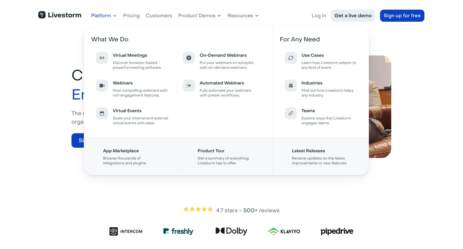 Livestorm - Video Conferencing Software for Webinars and Virtual Meetings | Li screen