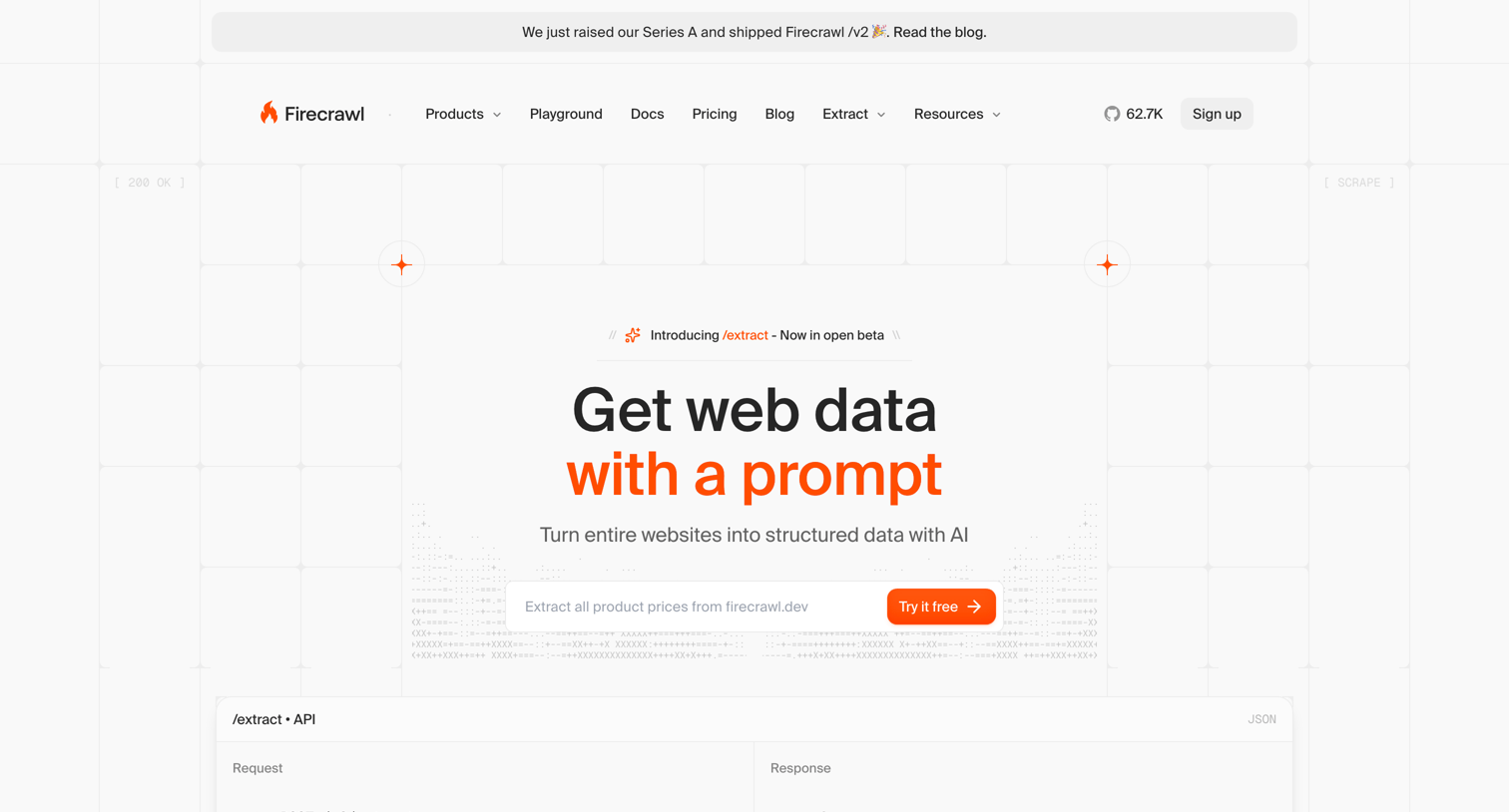Firecrawl - Extract - Turn Websites into Structured Data with AI Firecrawl screen