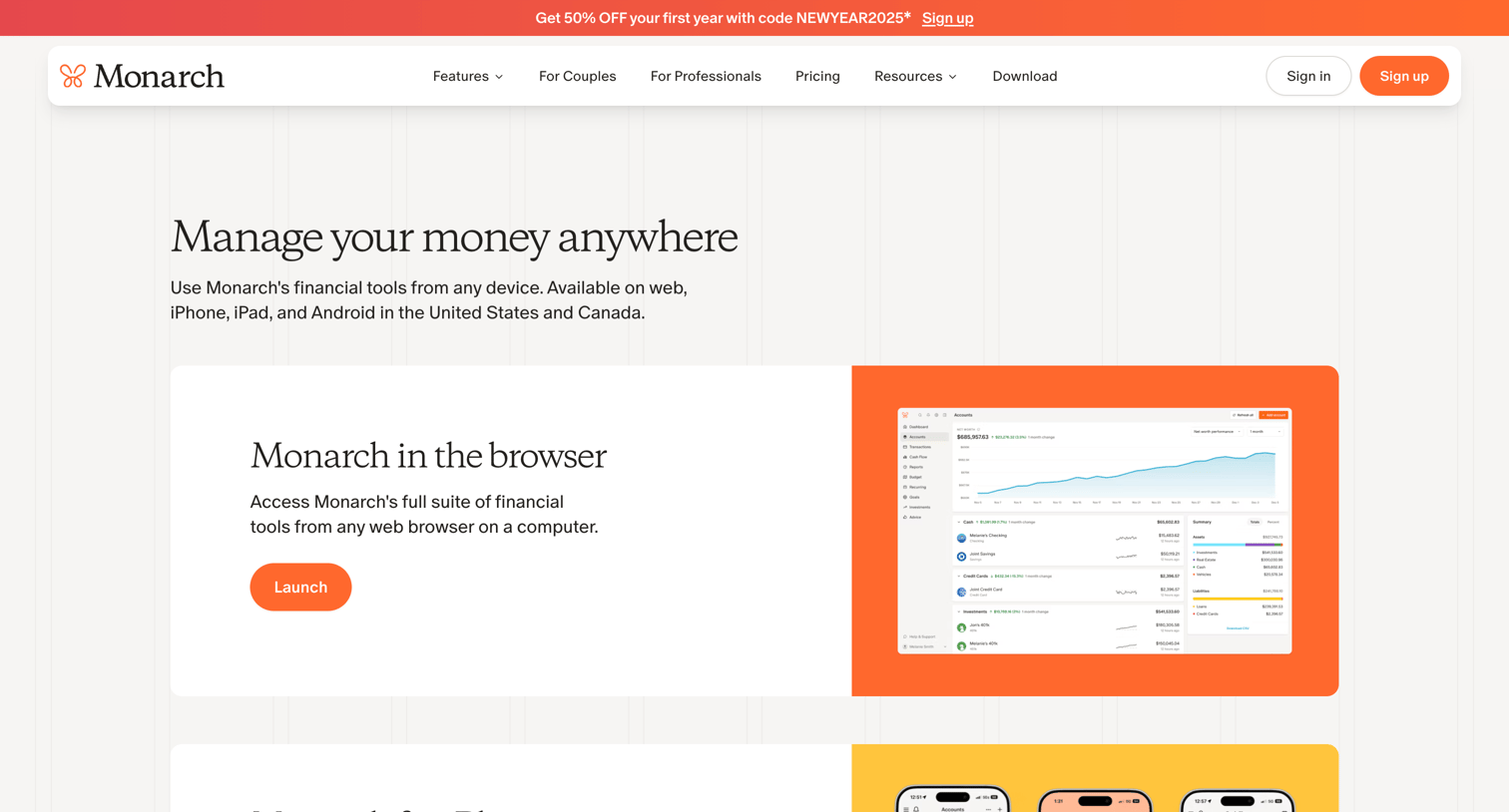 Monarch - Download on web, iPhone, iPad, and Android | Monarch Money screen