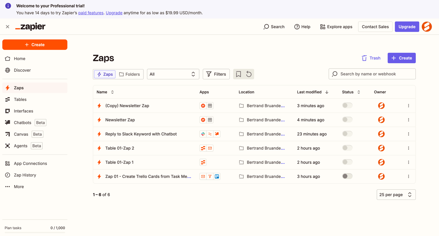Zapier - Zaps | Zapier screen