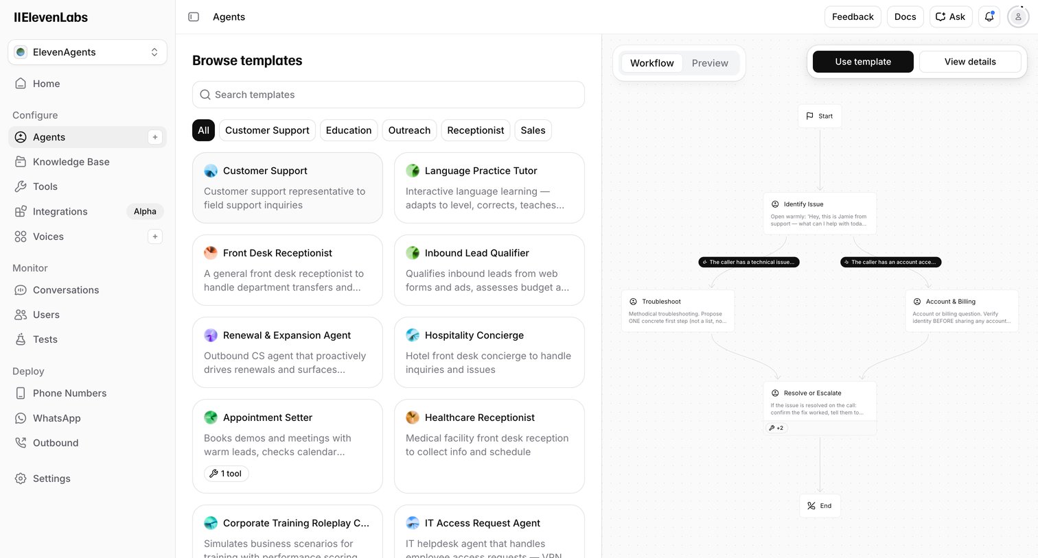 Elevenlabs - Agents | ElevenLabs screen