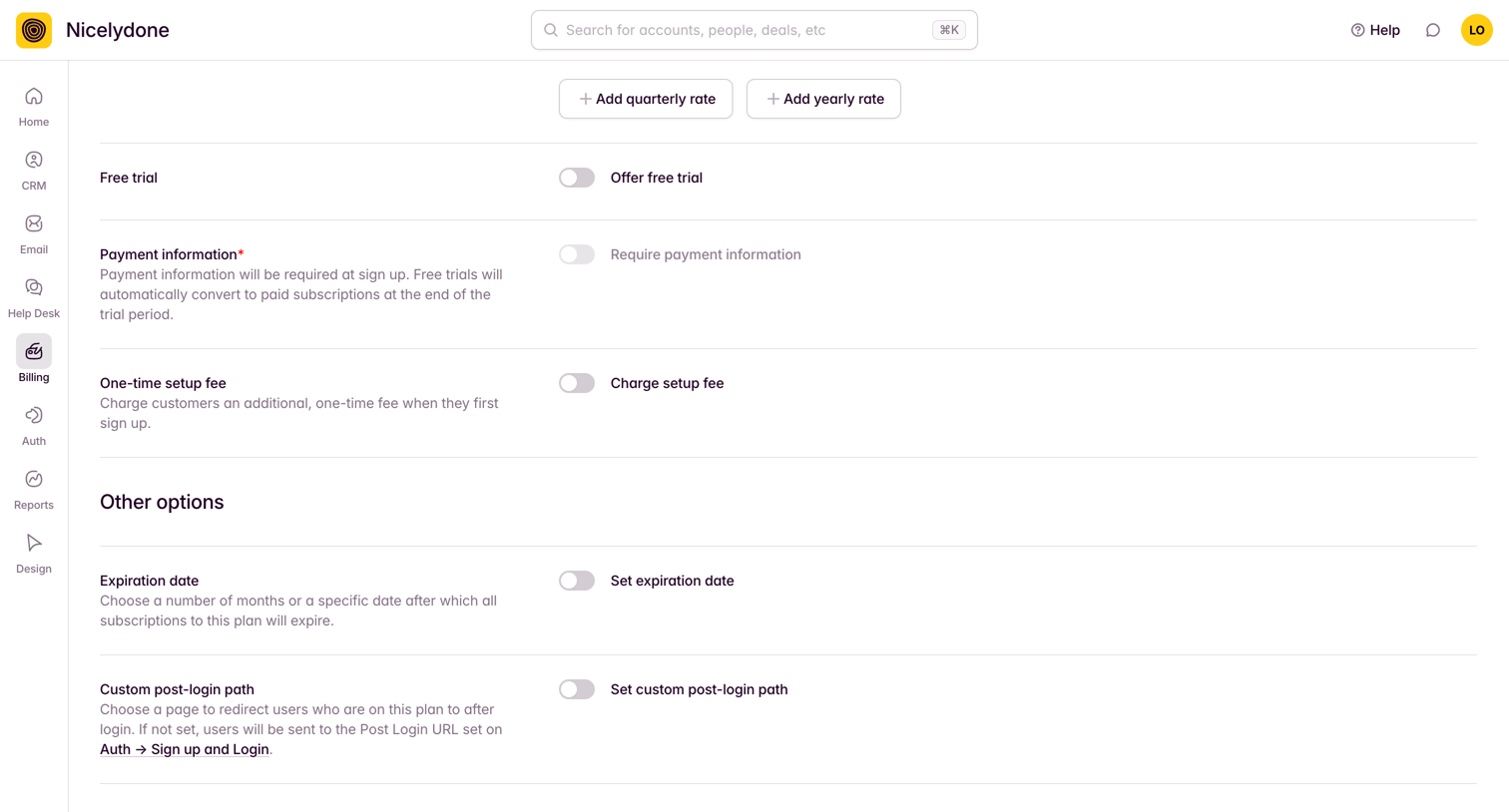 Outseta - Add a plan screen