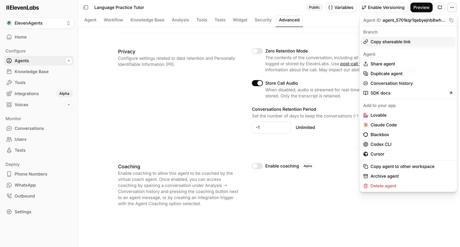 Elevenlabs - ElevenAgents | ElevenLabs screen