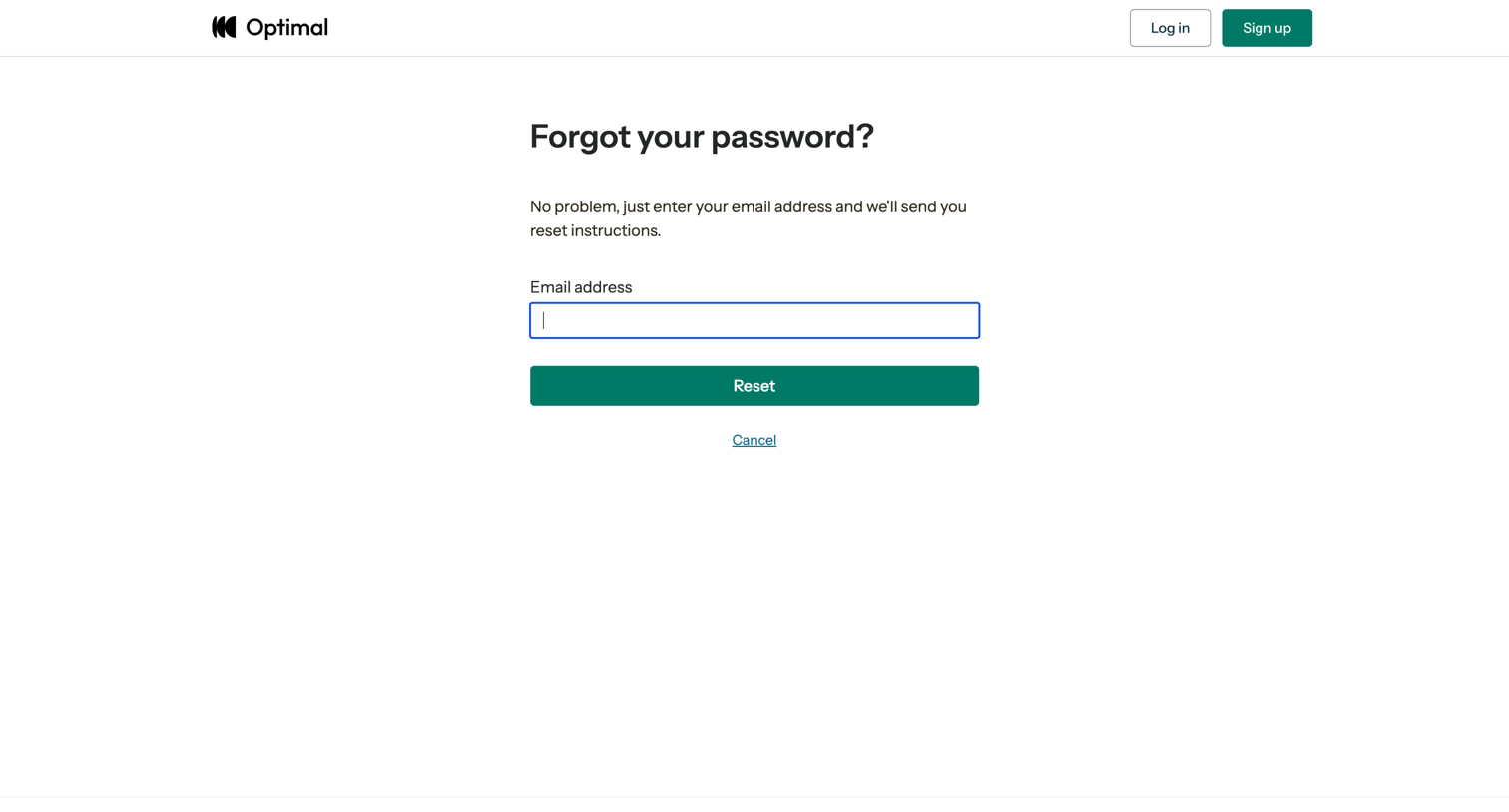 Optimal - Reset Password | Optimal Workshop screen