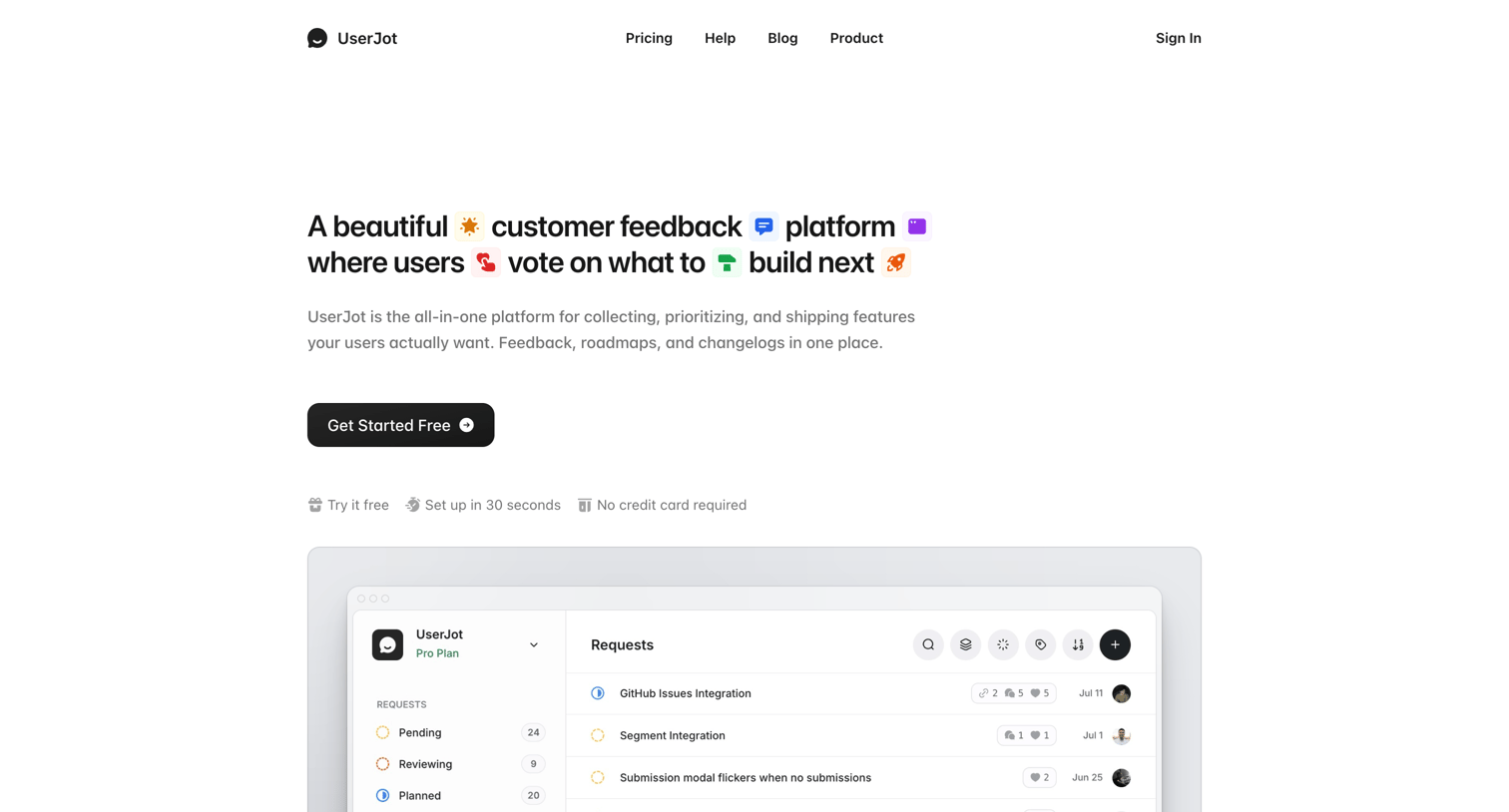 UserJot - Customer Feedback Platform - Turn Feedback Into Features - UserJot screen