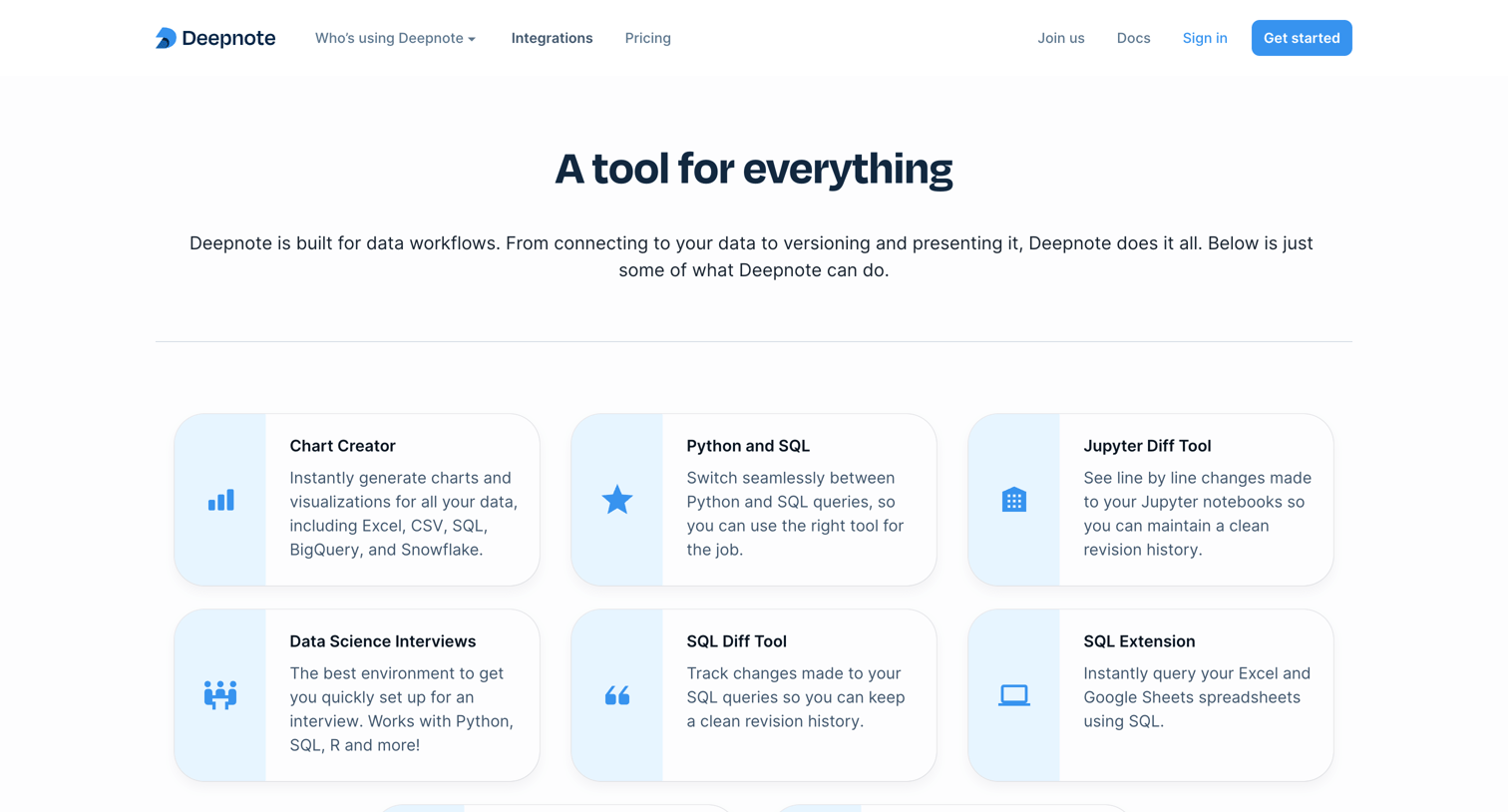 Deepnote - Deepnote use cases screen