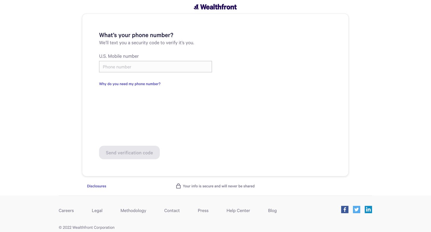 Wealthfront - Two-factor Verification - Wealthfront screen