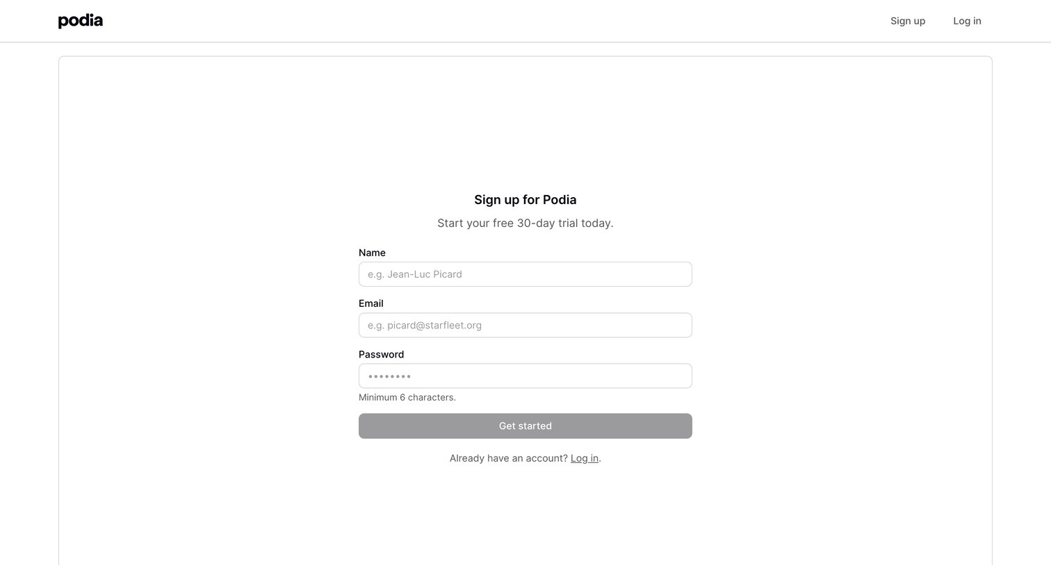 Podia Signup from Podia
