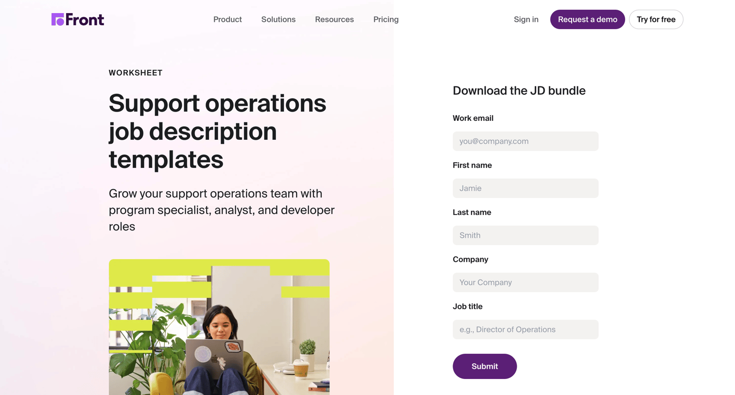 Front - Support operations job description templates | Front screen