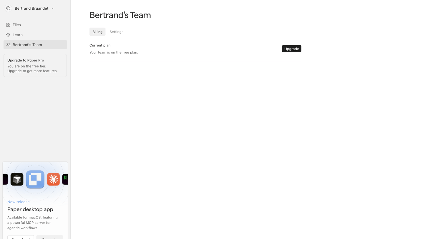 Paper - Team › Billing · Paper screen