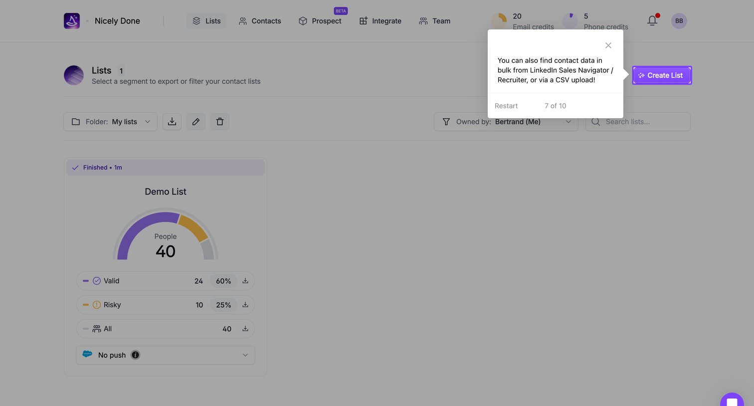 Wiza - Wiza - Lists screen