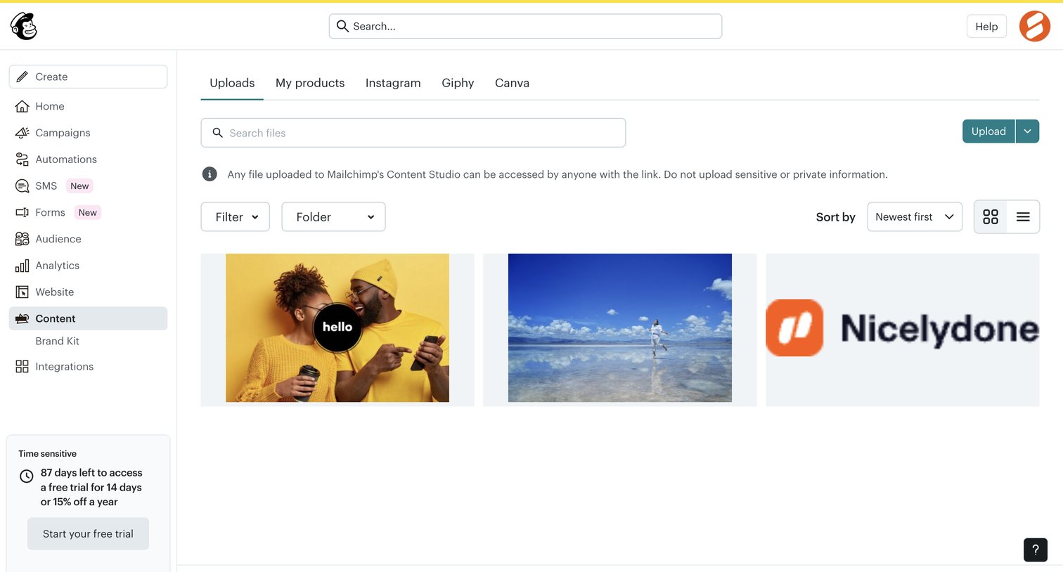 Mailchimp - Content Studio | Mailchimp screen