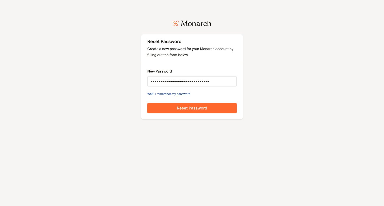 Monarch - Monarch | Reset Password screen