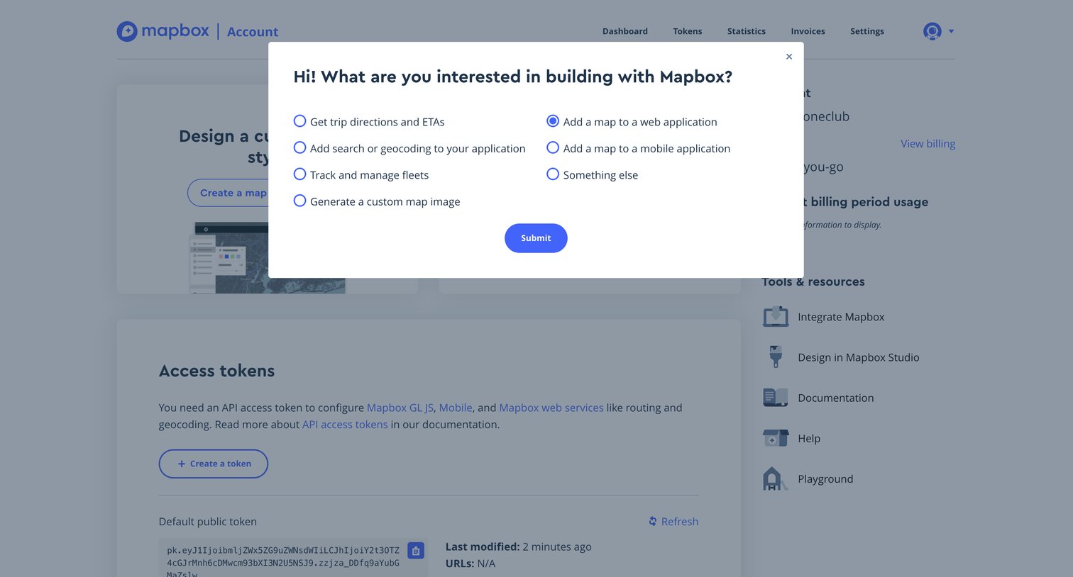 Mapbox - Account | Mapbox screen