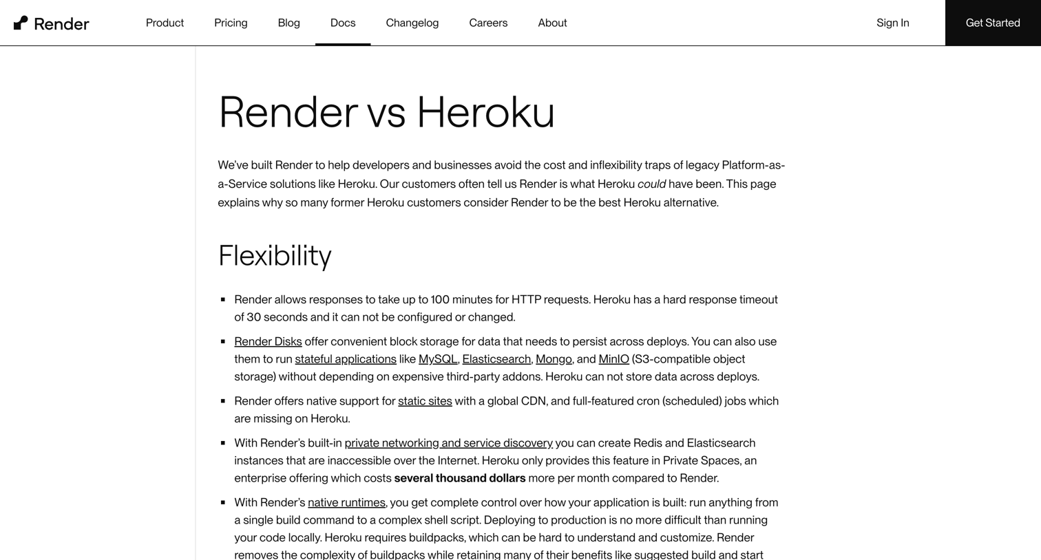 Render - Render vs Heroku | Render Docs screen