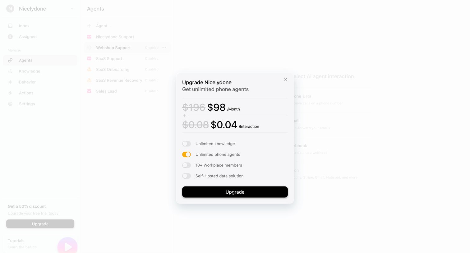 Lemni - Agents › Webshop Support screen