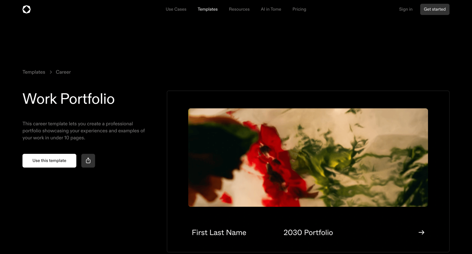 Tome - AI-Powered Work Portfolio Template | Tome screen
