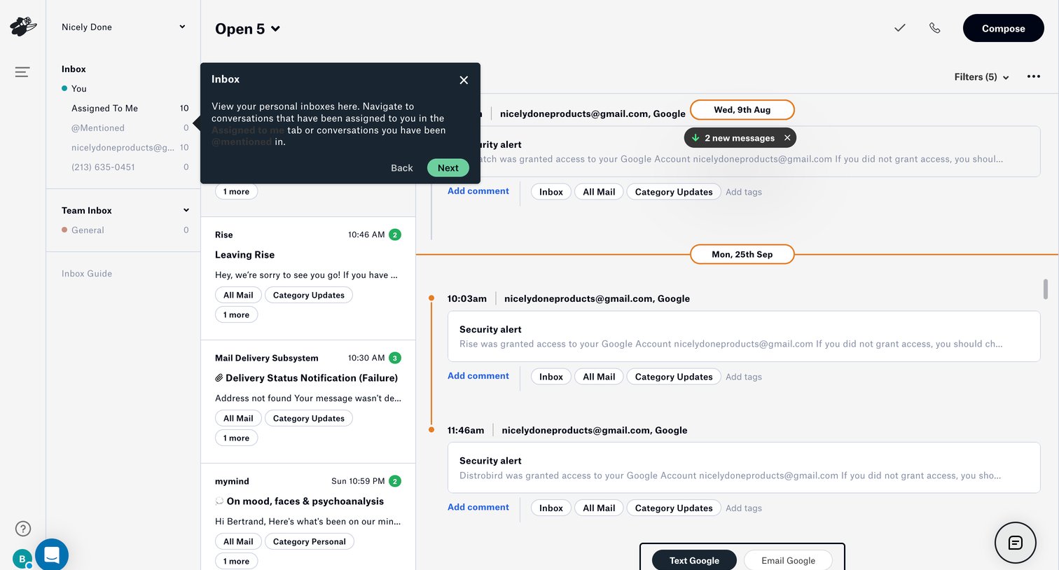 Distrobird - Inbox screen