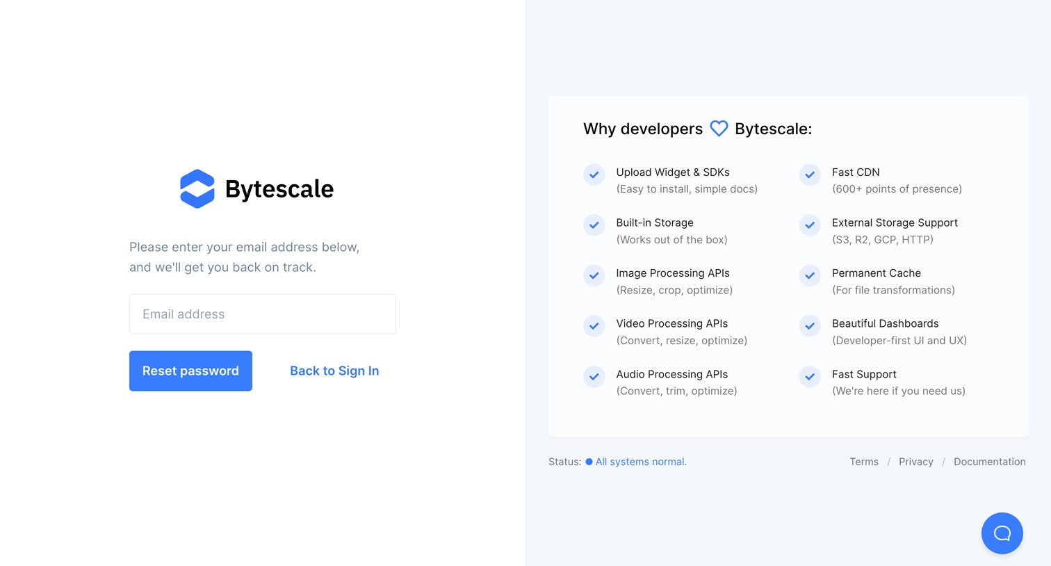 Bytescale - Forgotten Password | Bytescale screen