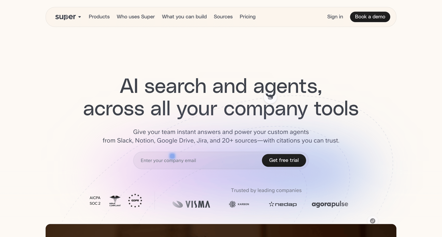 Super - Super AI search and ready-to-use assistants on your team data screen