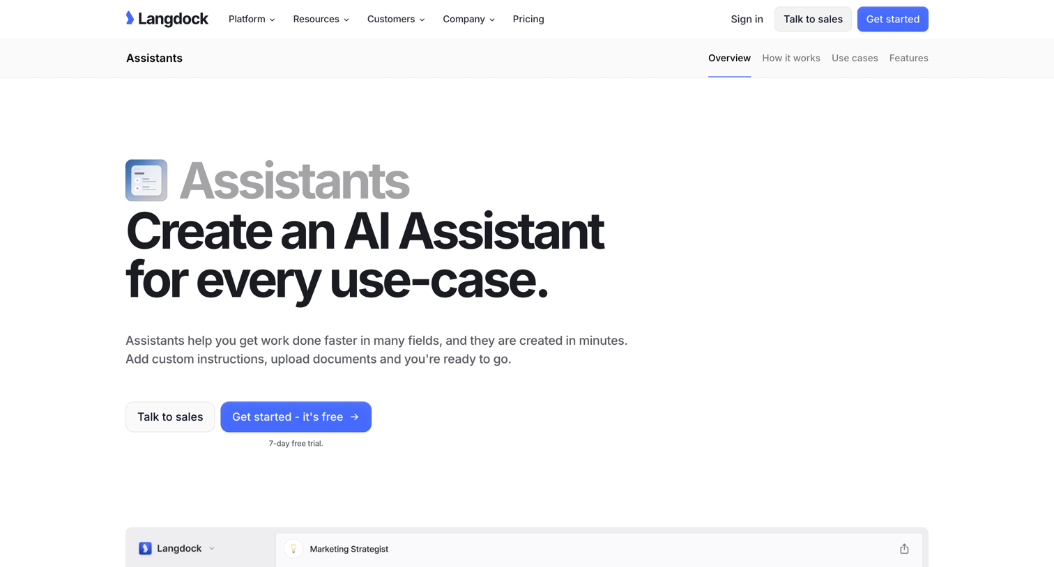 Langdock - Assistants | Create an AI Assistant for every use-case. screen