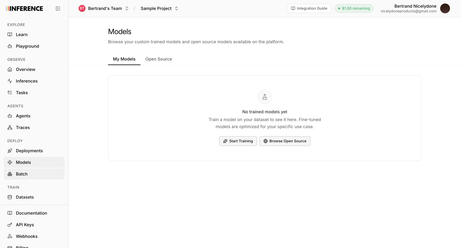 Inference - Models | inference.net screen