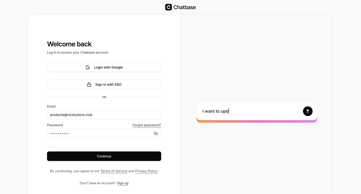 Chatbase - Sign In - Chatbase screen