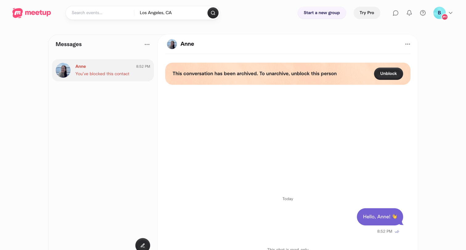 Meetup - Direct messages | Meetup screen
