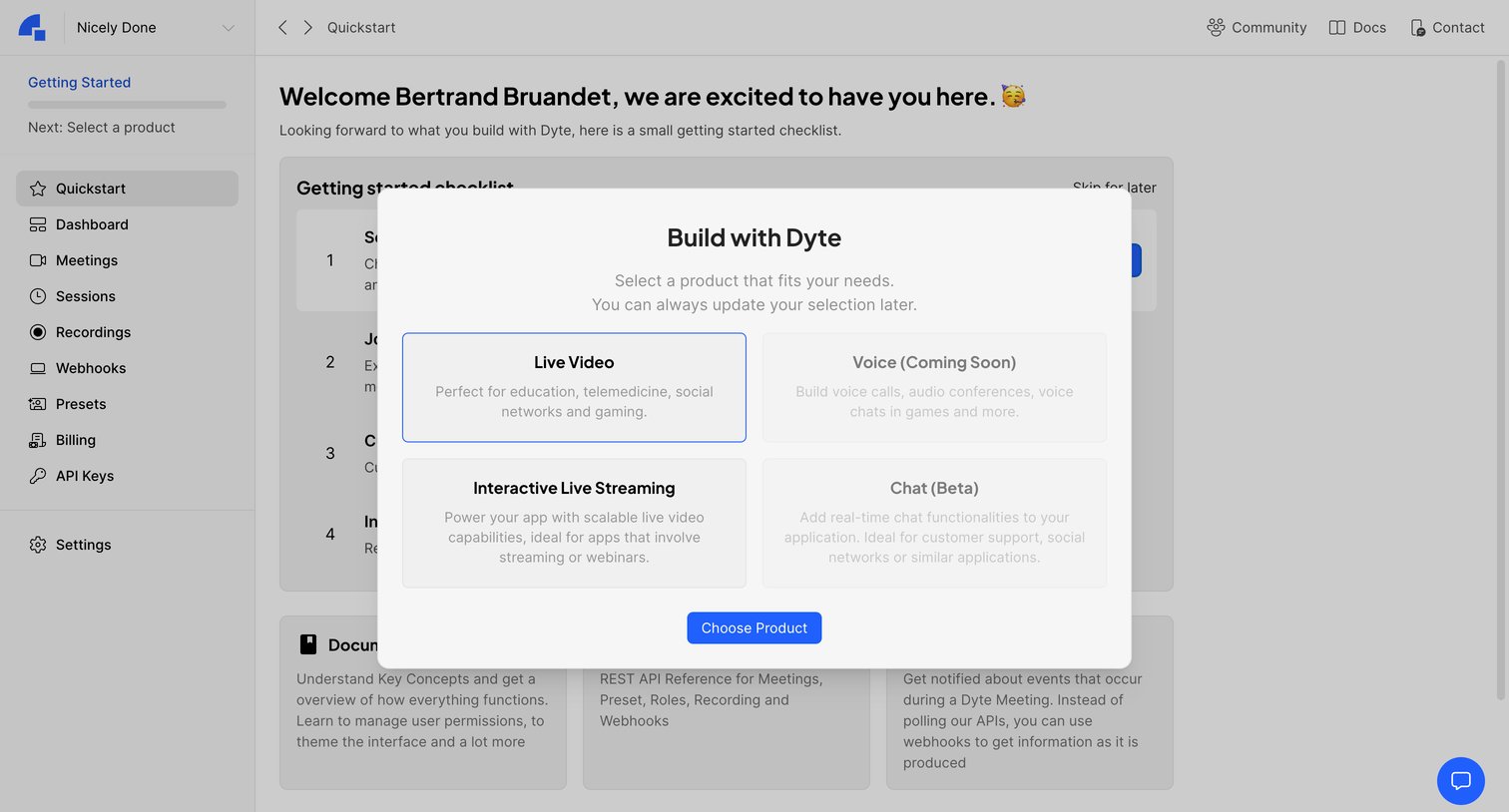 Dyte - Dyte - Developer Portal screen